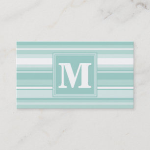Monogram mint green stripes business card