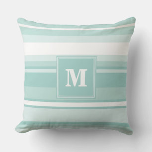 Monogram mint green stripes cushion