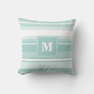 Monogram mint green stripes cushion