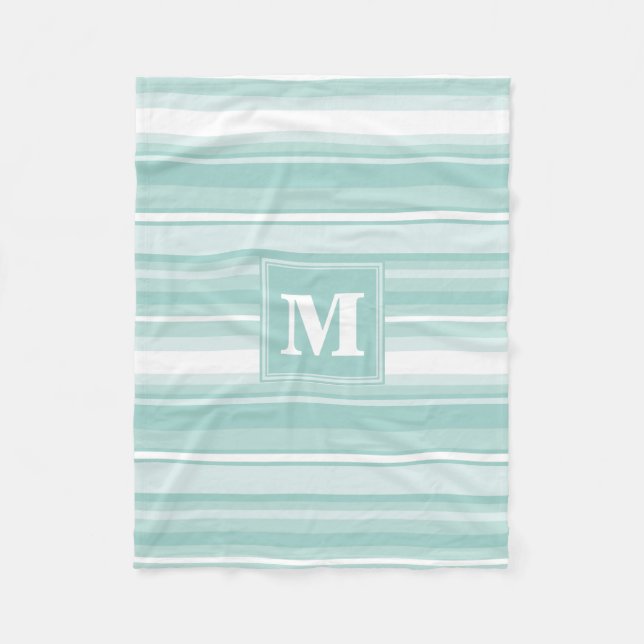 Monogram mint green stripes fleece blanket (Front)