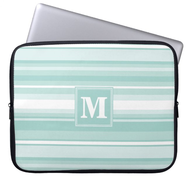 Monogram mint green stripes laptop sleeve (Front)
