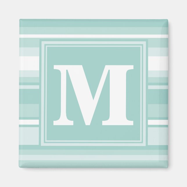 Monogram mint green stripes magnet (Front)