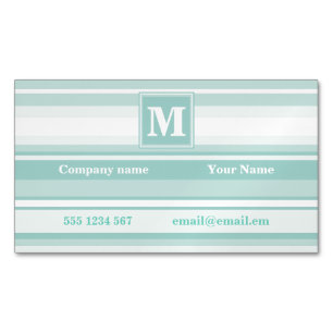 Monogram mint green stripes 	Magnetic business card