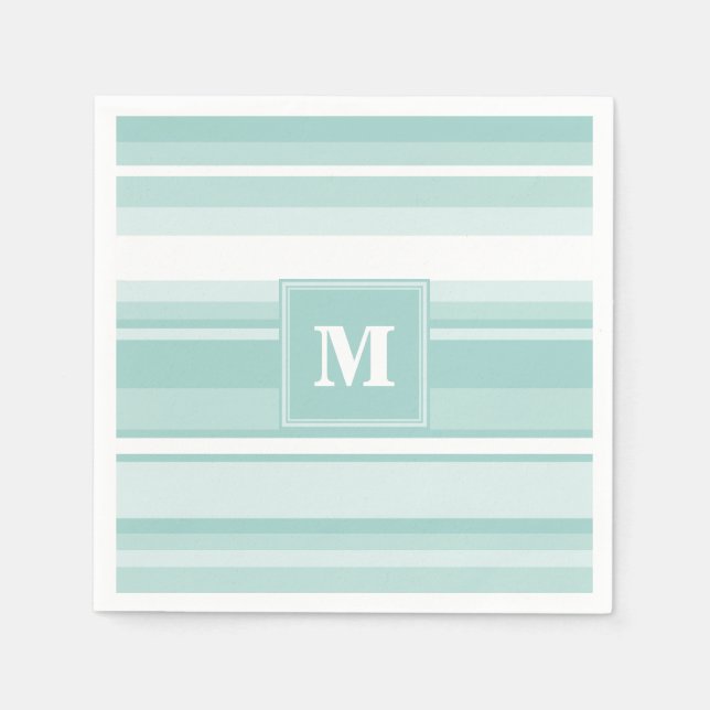 Monogram mint green stripes napkin (Front)