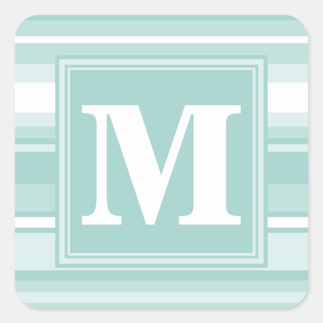 Monogram mint green stripes square sticker (Front)