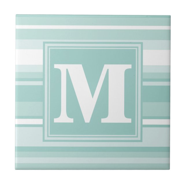 Monogram mint green stripes tile (Front)