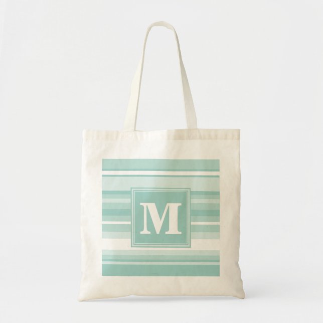 Monogram mint green stripes tote bag (Front)