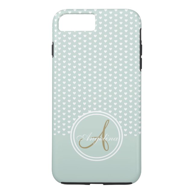 Monogram Mint Hearts Case-Mate iPhone Case (Back)
