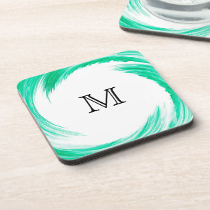 Monogram Mint Swirl Abstract Art Coaster