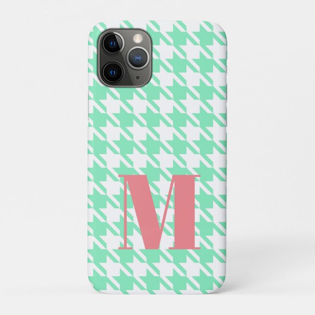 Monogram Mint White Pepita Houndstooth Pattern   Case-Mate iPhone Case (Back)