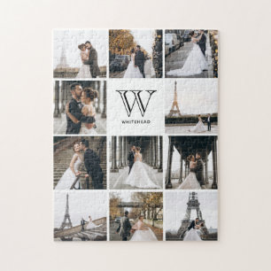 Monogram Modern 9 Photo Collage White Jigsaw Puzzle