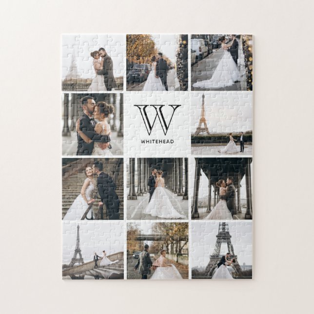 Monogram Modern 9 Photo Collage White Jigsaw Puzzle (Vertical)
