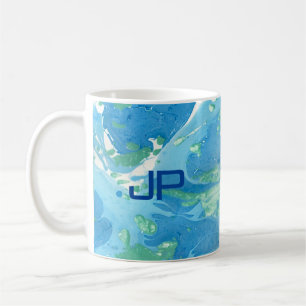 Monogram Modern Abstract Art Blue Template Coffee Mug