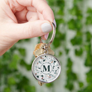 Monogram Modern Abstract Terrazzo Pattern Key Ring
