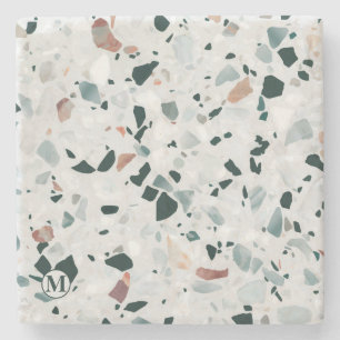 Monogram Modern Abstract Terrazzo Pattern Stone Coaster
