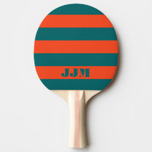Monogram Modern Aqua Blue, Orange Coral Stripe Ping Pong Paddle