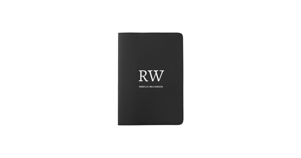 Monogram Modern Black and White Minimalist Passport Holder Zazzle