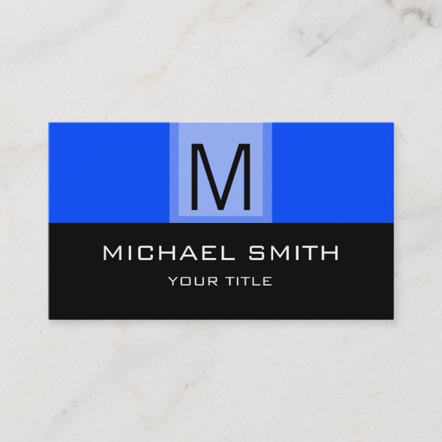 Monogram Modern Black & Blue Background Business Card (Front)