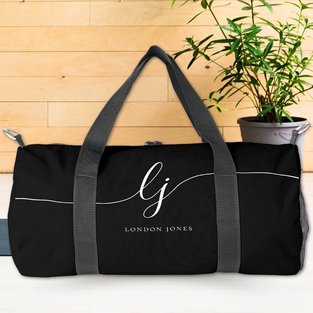 Monogram Modern Black Calligraphy Script Duffle Bag (Creator Uploaded)