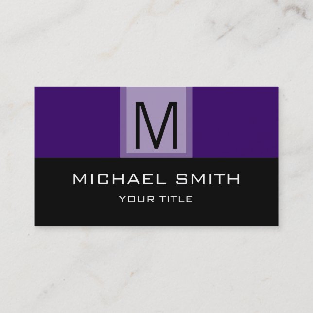 Monogram Modern Black & Deep violet Background Business Card (Front)