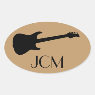 Monogram Modern Black Electric Guitar, Camel Brown Oval Sticker