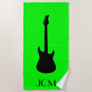 Monogram Modern Black Electric Guitar / Lime Green Beach Towel