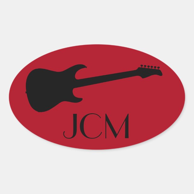 Monogram Modern Black Electric Guitar on Dark Red Oval Sticker (Front)