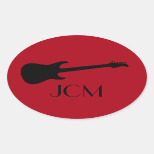 Monogram Modern Black Electric Guitar on Dark Red Oval Sticker