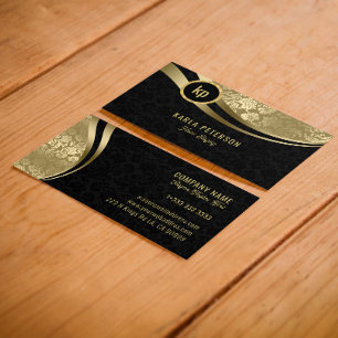 Monogram Modern Black & Gold Dynamic Lines Busines Business Card