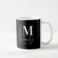 Monogram modern black personalised photo family