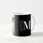 Monogram modern black personalised photo family coffee mug<br><div class="desc">Monogram modern family navy black and white monochrome stylish elegant photo matching family gift. Ideal for family reunions,  vacations,  birthday and Christmas parties.</div>
