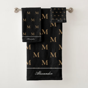Monogram Modern Black White Gold Elegant  Bath Tow Bath Towel Set