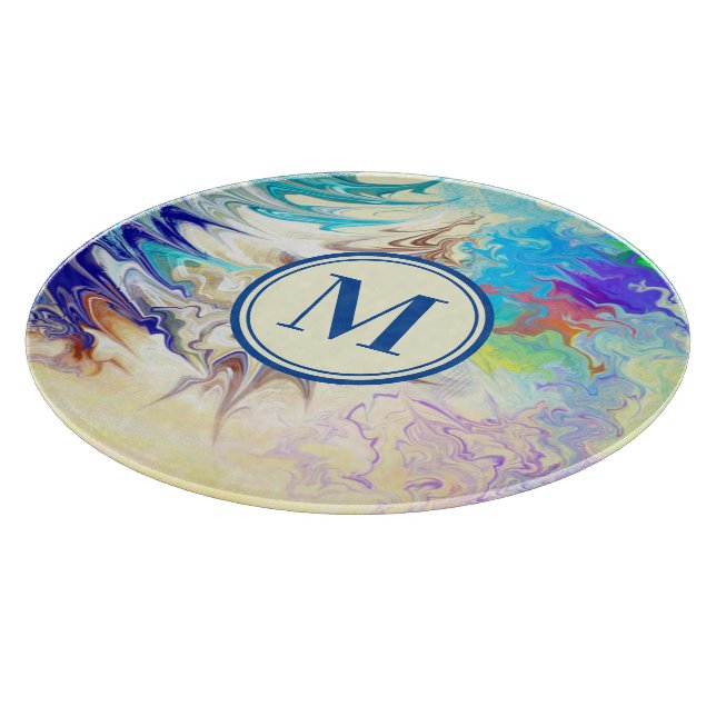 Monogram Modern Blue Cream Abstract Cutting Board (Corner)