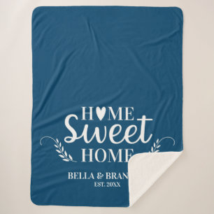 Monogram Modern Blue Newlywed Established Date Sherpa Blanket