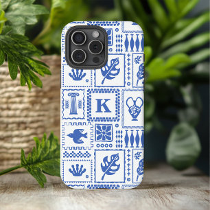 Monogram Modern Blue White Abstract Pattern iPhone 16 Pro Max Case