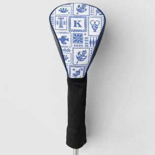 Monogram Modern Blue White Abstract Pattern Golf Head Cover