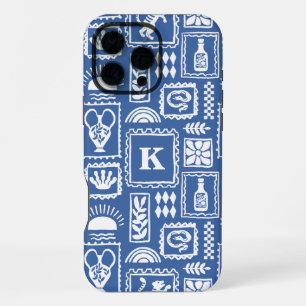 Monogram Modern Blue White Abstract Pattern iPhone 16 Pro Max Case