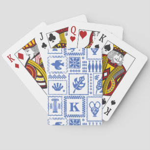 Monogram Modern Blue White Abstract Pattern Playing Cards