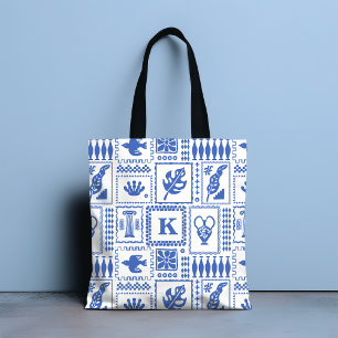 Monogram Modern Blue White Abstract Pattern Tote Bag