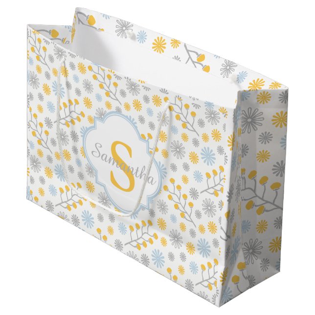 Monogram Modern Blue Yellow & Grey Gift Bag (Front Angled)