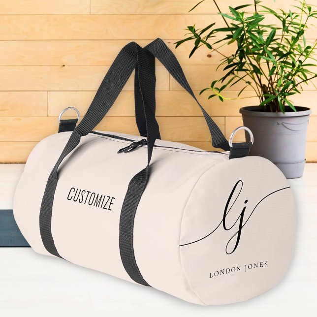 Monogram Modern Blush Pink Calligraphy Script Duffle Bag (Creator Uploaded)
