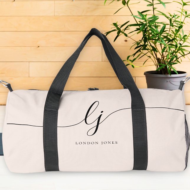 Monogram Modern Blush Pink Calligraphy Script Duffle Bag (Creator Uploaded)