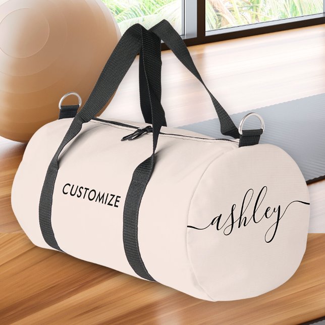 Monogram Modern Blush Pink Calligraphy Script Name Duffle Bag (Creator Uploaded)