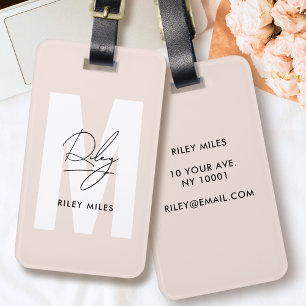 Monogram Modern Blush Pink Script Signature Chic Luggage Tag