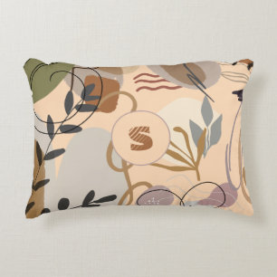 Monogram Modern Boho Abstract Floral Decorative Cushion