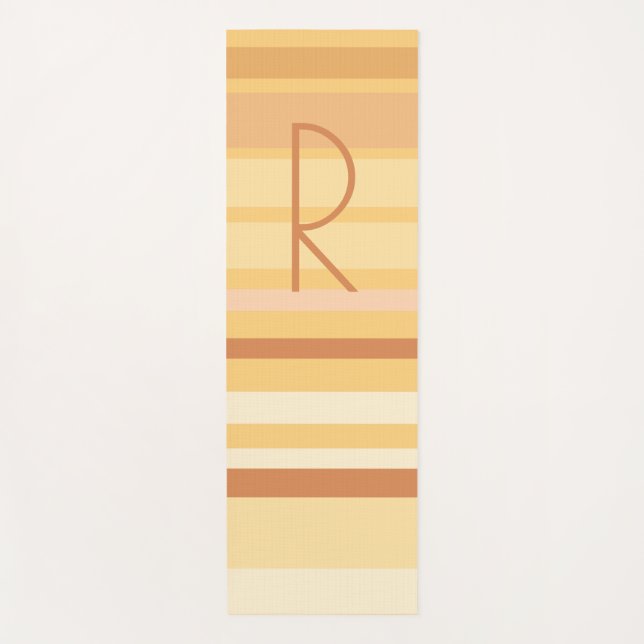 Monogram Modern Boho Brown Stripes Yoga Mat (Front)