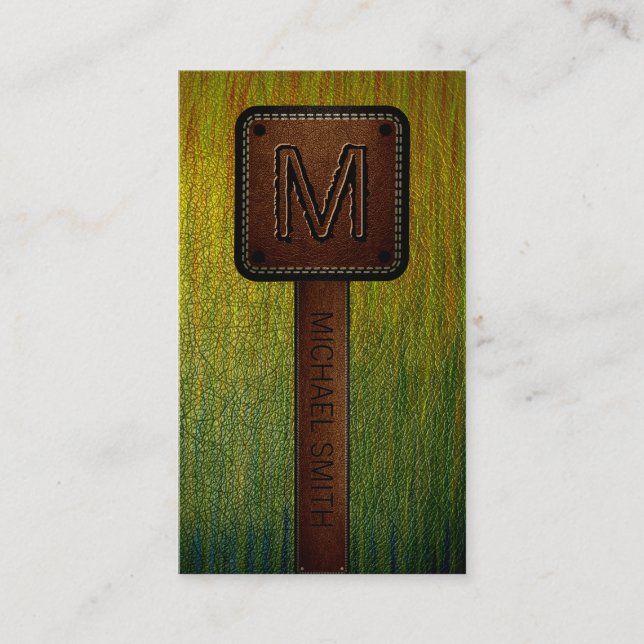 Monogram Modern Brown Leather Look #6 Business Card (Front)