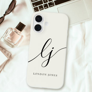 Monogram Modern Calligraphy Script Ivory White iPhone 16 Case