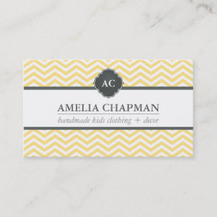 MONOGRAM modern chevron pattern pale yellow grey Business Card