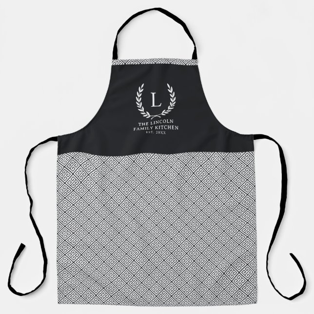 Monogram Modern Chic Stylish Greek Key Pattern Apron (Front)